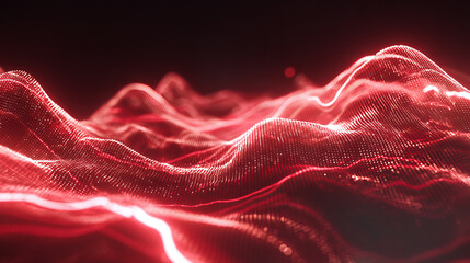 Abstract gradient particle waves seamlessly flowing with soft purple light and bokeh. Orange and blue digital waves. Technology, engineering, science, and artificial intelligence background