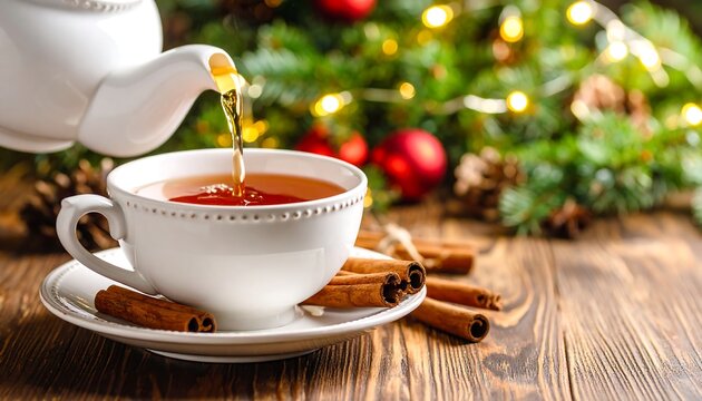 Festive tea pouring into a cup - Powered by Adobe