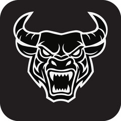 Majestic Bull Mascot Logo in Black and White Tribal Style