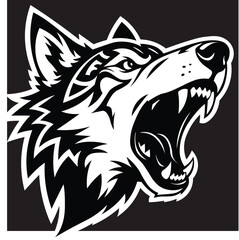 Wolf Head Howling Vector in Black and White
