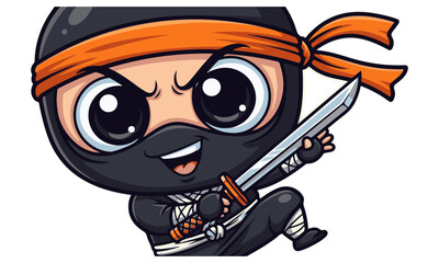 Cheerful Chibi Ninja with Sword and Orange Headband