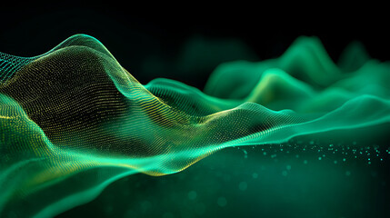 Abstract gradient particle waves seamlessly flowing with soft purple light and bokeh. Orange and blue digital waves. Technology, engineering, science, and artificial intelligence background