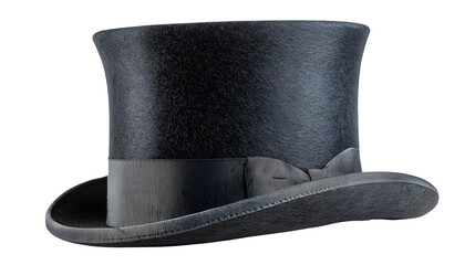 Black Top Hat with Ribbon, isolated on transparent background