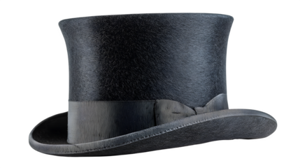 Black Top Hat with Ribbon, isolated on transparent background