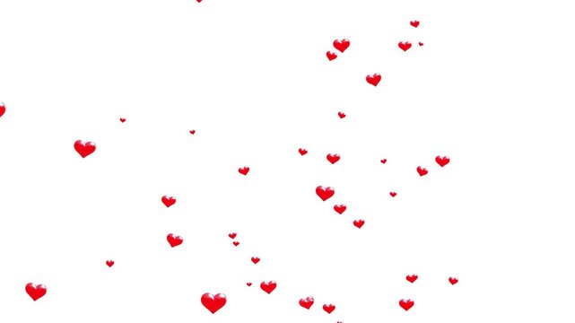 Heart Flying White Screen Alpha channel. Love Emoji social media element Live streaming style transparent background. Heart Seamless Loop 4k Video. Ramantic Valentine Background. Emoji Participles.
