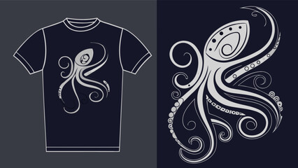 Octopus t shirt design vector graphic sea animal illustration apparel print kraken tee shirt clothing design