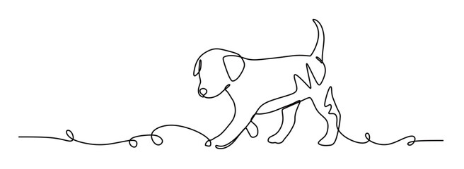 continuous line art of a cute dog walking