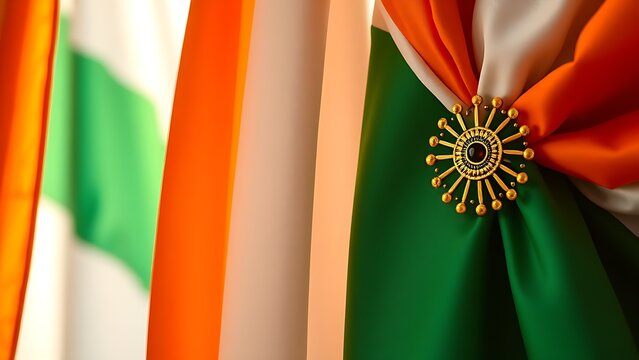 Red star military badge with golden wheat wreath on olive green background