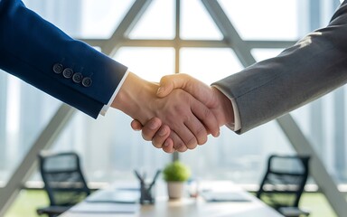 Successful business handshake in modern office symbolizes partnership and collaboration, closing deal with trust and commitment.