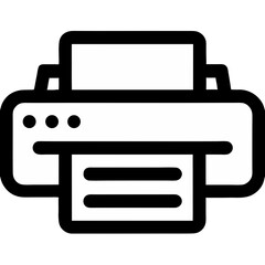 Printer icon in simple black line design on a white background  