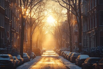 The soft morning sunlight bathes the streets, bringing hope with the first gentle rays of the new year