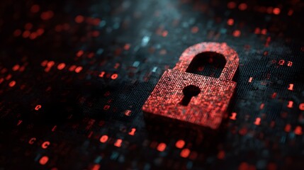 Cybersecurity concept with padlock icon over digital code background