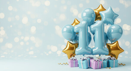 Celebration with balloons and gifts for an 11th birthday party