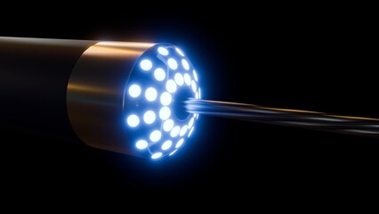 A 3d rendering of the distal end of a laser atherectomy device. A medical instrument for minimally invasive intravascular procedures, utilizing laser technology to precisely remove blockages.