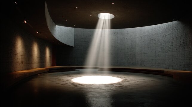 Modern, minimalist space, light rays,  concrete walls