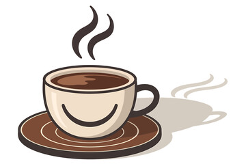 Warm cup of coffee with a happy face on a saucer casting a shadow