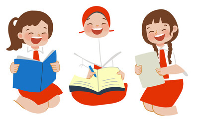Student Reading book with friends