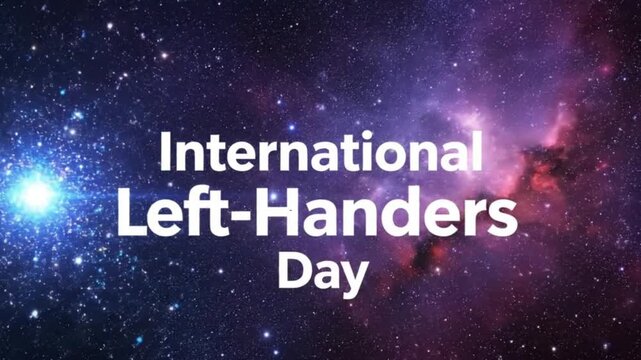 Text International LeftHanders Day over a space background
