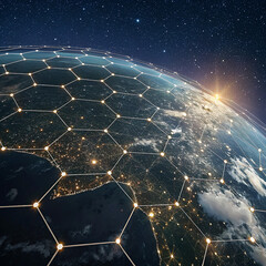 Hexagonal Patterned Earth Network at Night
