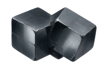 Twinned galena crystals with smooth, reflective surfaces and cubic facets