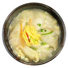 Korean Rice Cake and Dumpling Soup with Egg Garnish