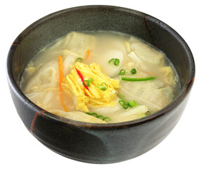 Korean Rice Cake and Dumpling Soup with Egg Garnish
