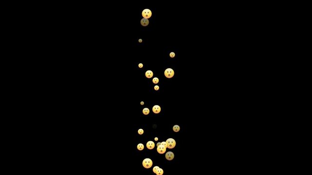 Wow Reaction, A bunch of wow react emojis floating upward on black background.Surprised emoticon icon animation for streaming isolated on black background.