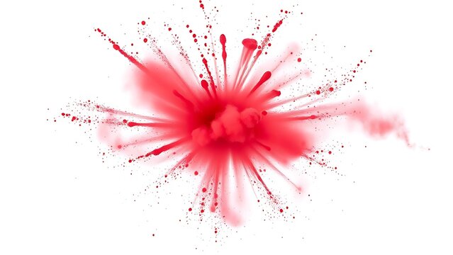 Vibrant red Holi powder explosion captured dynamically against a white background.