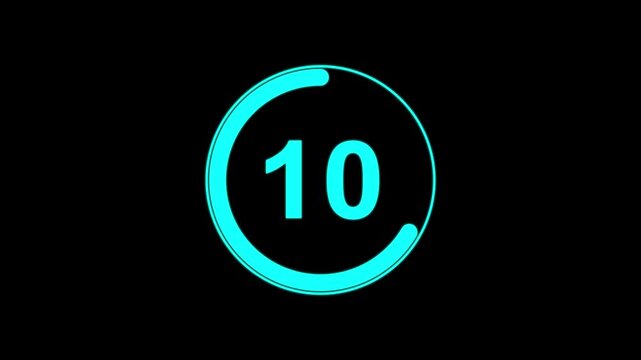 Circle countdown timer one minute animation from 15 to 0 second animation  with alpha channel, 15 second countdown timer, Countdown video on black background.