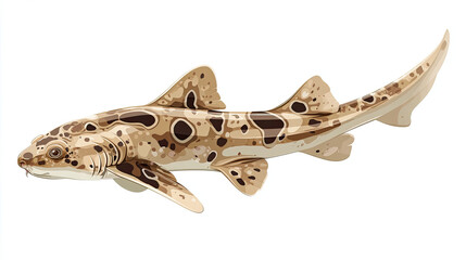 Illustration of a leopard shark with brown spots and fins on a white background in side view