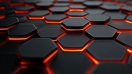 Fototapeta premium Abstract Grid Pattern with Red Glowing Hexagon Edges.
