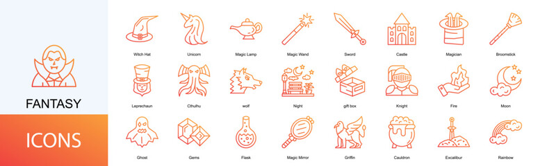 fantasy icon collection set. Containing halloween,hat,magic,witch,animal,fairy tale icon