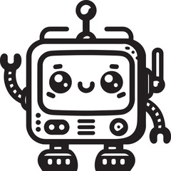 Cute kawaii Robot Boy Minimalist Cyborg black white