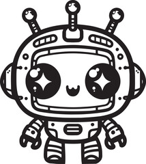 Cute kawaii Robot Boy Minimalist Cyborg black white