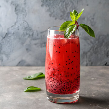a glass of refreshing rooh afza and basil seed sum