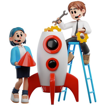 Business People Working on Startup 3D character