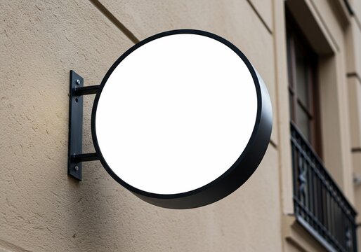 Round sign mockup on textured wall for advertisement display and informational placard