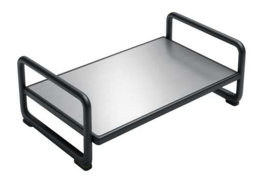 Standing area with horizontal support bars along the sides