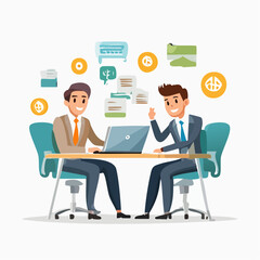 Business people using laptops and working together in a modern office setting