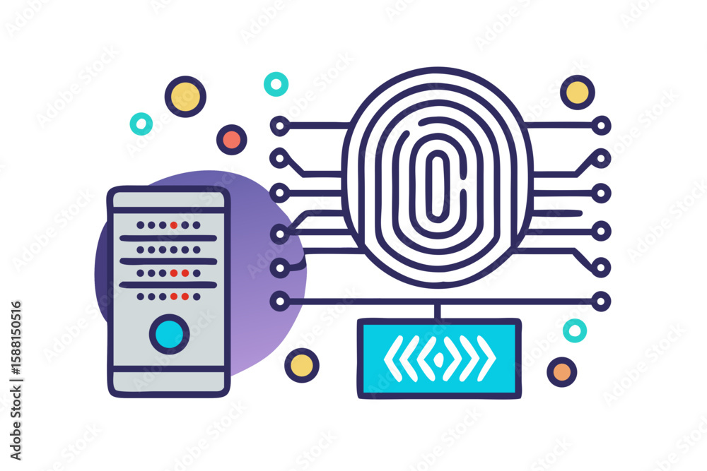 Poster Digital security concept with fingerprint server and code isolated on transparent background isolated on white background