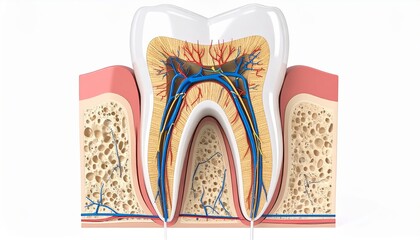 Detailed Anatomical Diagram of Tooth Structure and Components on White Background