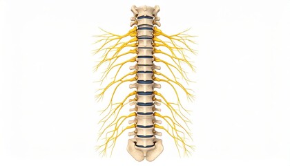 Detailed Human Spine Anatomy Illustration on White Background for Educational Use