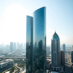 곡선 유리 외관의 현대적 고층 빌딩