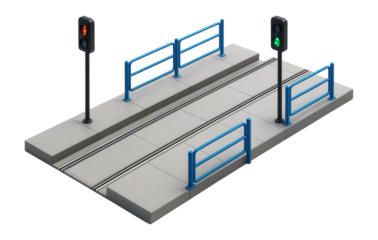 Wide tram platform with dual tracks and pedestrian crossing signals