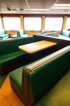 Rows of seats and booths on the Spokane Ferry, Seattle, Washington