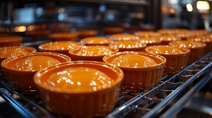 Orange ramekins, food prep, restaurant kitchen