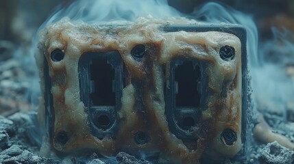 Burning electrical outlet, fire damage, home hazard