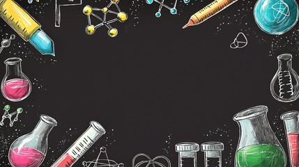 Border concept of scientific experiment elements with dark background