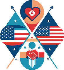Obraz premium Patriotic American flag heart vector illustration for USA Independence Day