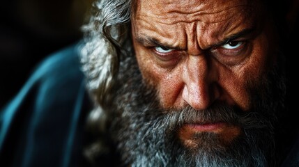 Angry senior man portrait, dark background, intense gaze, emotional headshot